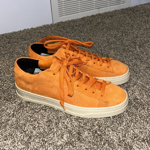 P448 Jack Trainers Low Top Sneakers Italian Leather Suede Italy in Orange - Picture 5 of 11